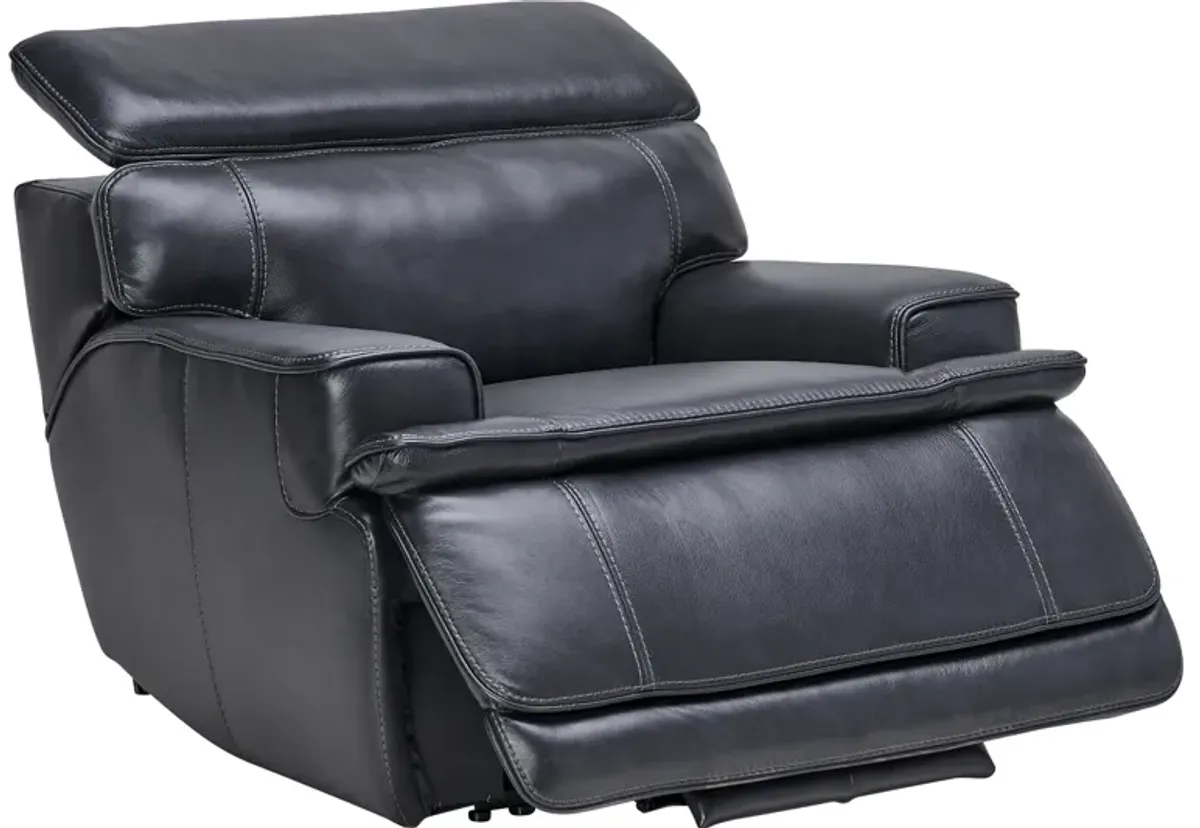 Maddox Navy Leather Dual Power Recliner