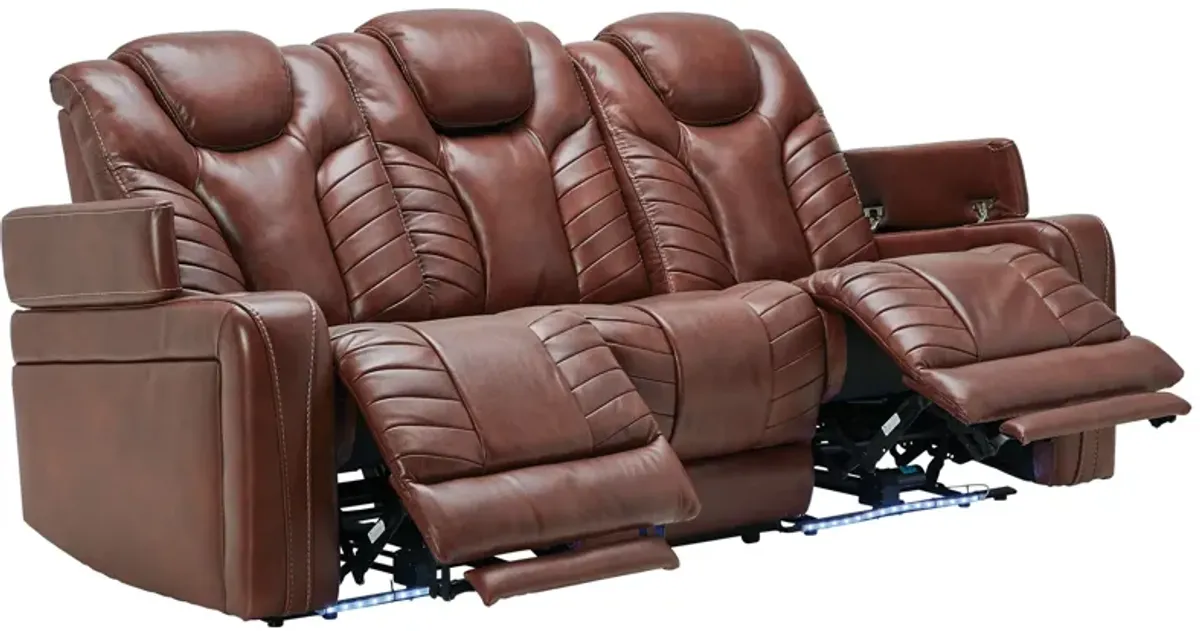 Viper Chestnut Dual Power Leather Reclining Sofa