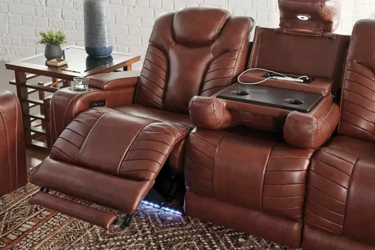 Viper Chestnut Dual Power Leather Reclining Sofa