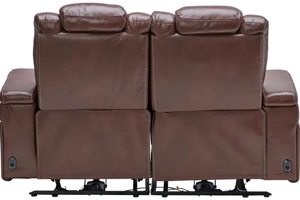 Viper Chestnut Dual Power Leather Reclining Loveseat