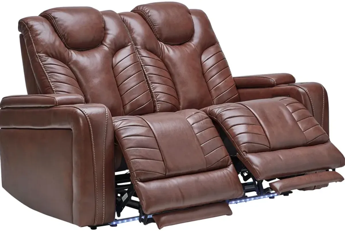 Viper Chestnut Dual Power Leather Reclining Loveseat