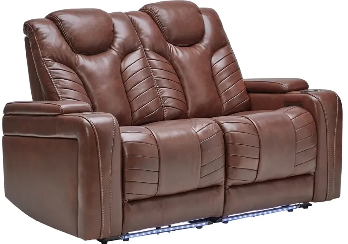 Viper Chestnut Dual Power Leather Reclining Loveseat