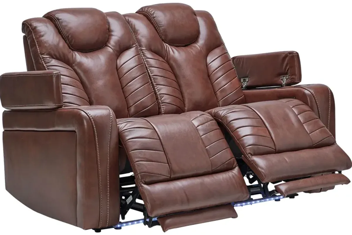 Viper Chestnut Dual Power Leather Reclining Loveseat