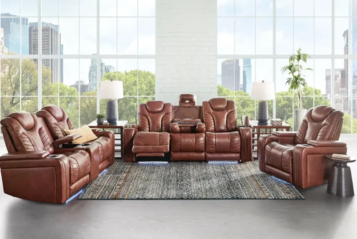 Viper Chestnut Dual Power Leather Reclining Loveseat