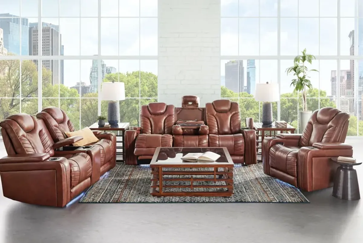 Viper Chestnut Dual Power Leather Reclining Loveseat