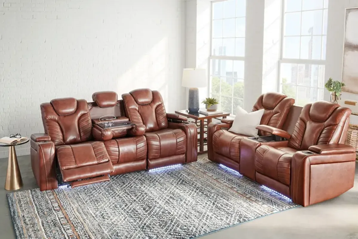 Viper Chestnut Dual Power Leather Reclining Loveseat