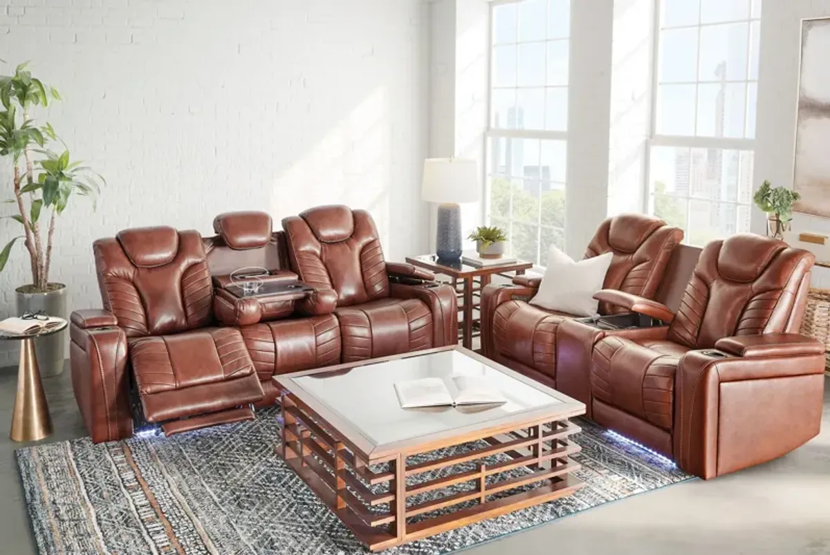 Viper Chestnut Dual Power Leather Reclining Loveseat