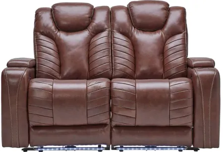 Viper Chestnut Dual Power Leather Reclining Loveseat