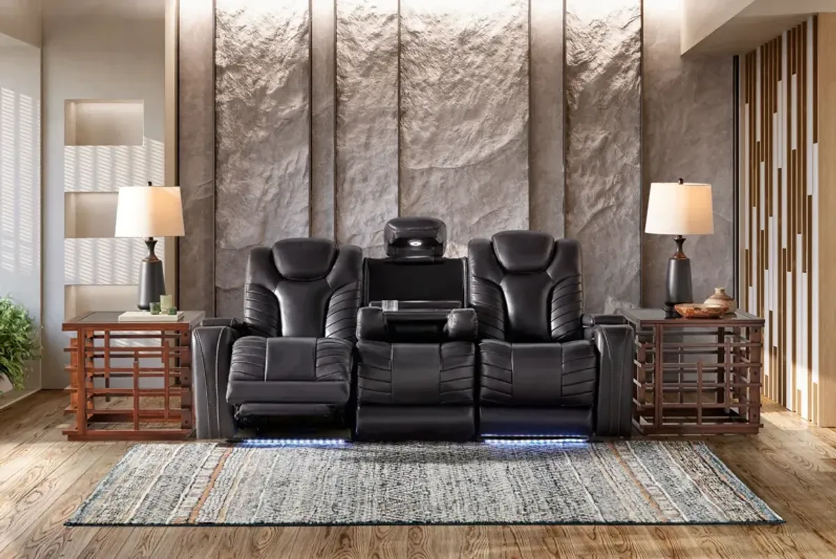 Viper Black Dual Power Leather Reclining Sofa