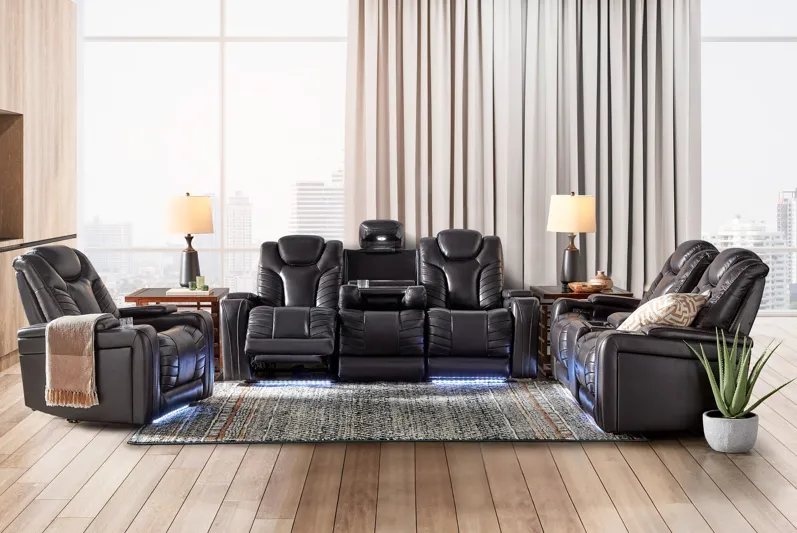 Viper Black Dual Power Leather Reclining Sofa