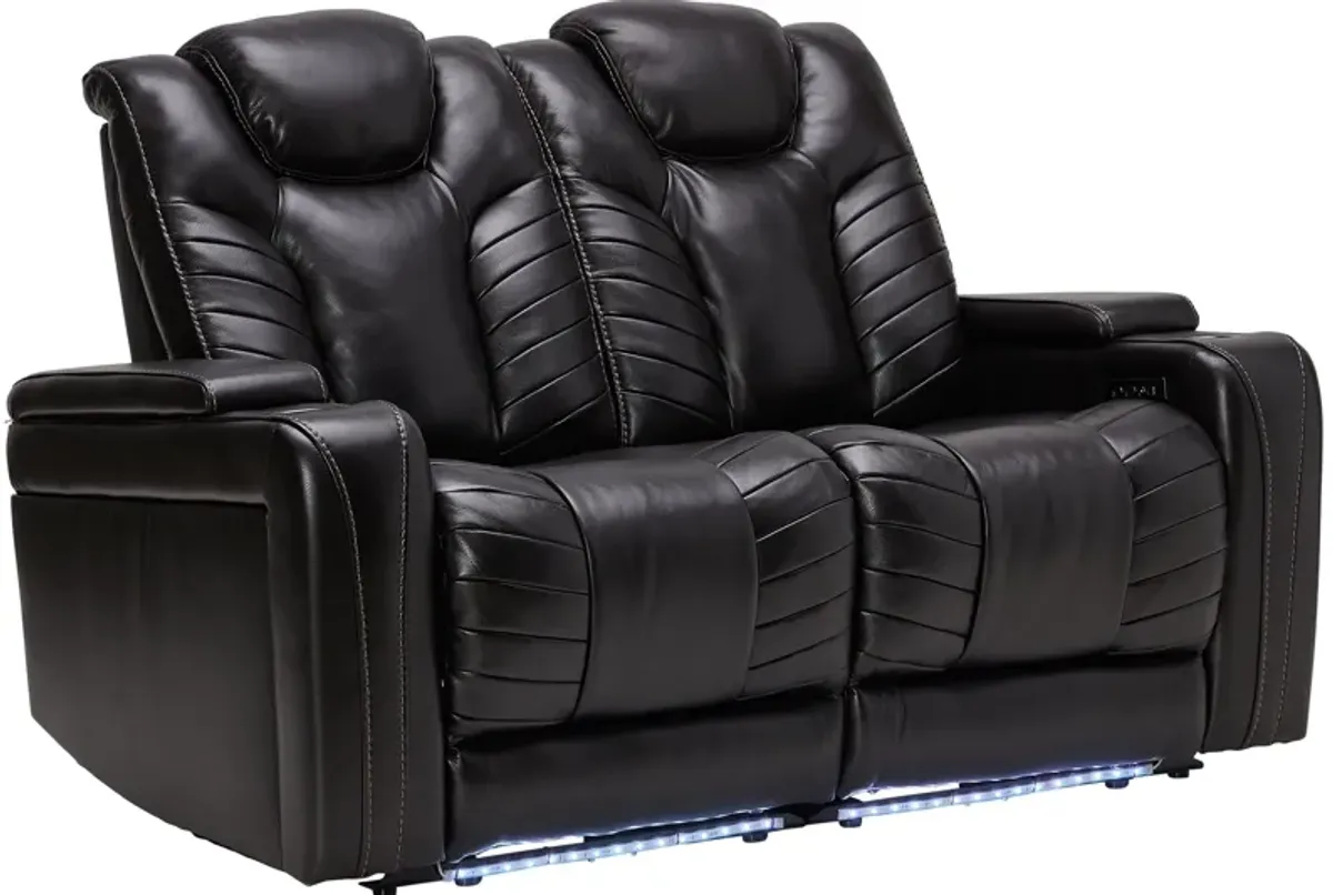 Viper Black Dual Power Leather Reclining Loveseat