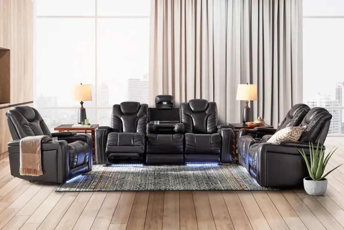 Viper Black Dual Power Leather Reclining Loveseat