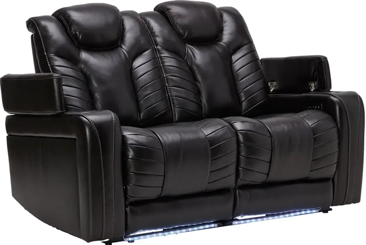 Viper Black Dual Power Leather Reclining Loveseat