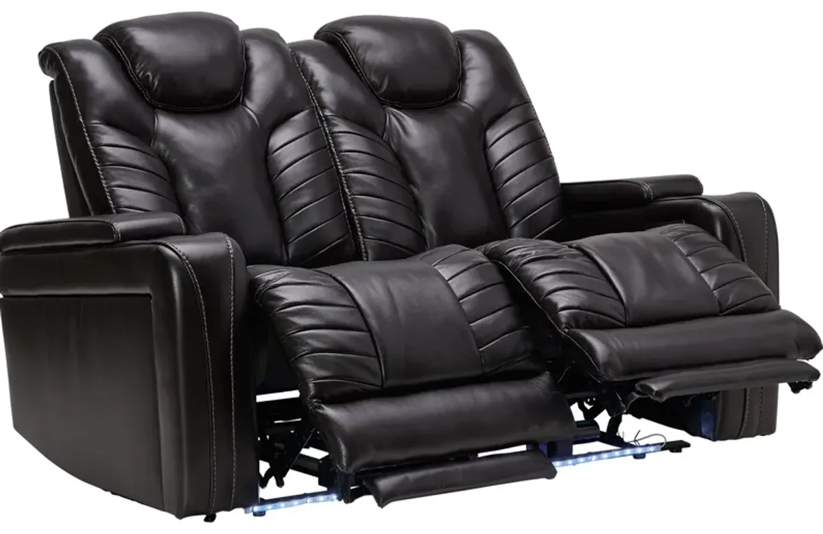 Viper Black Dual Power Leather Reclining Loveseat