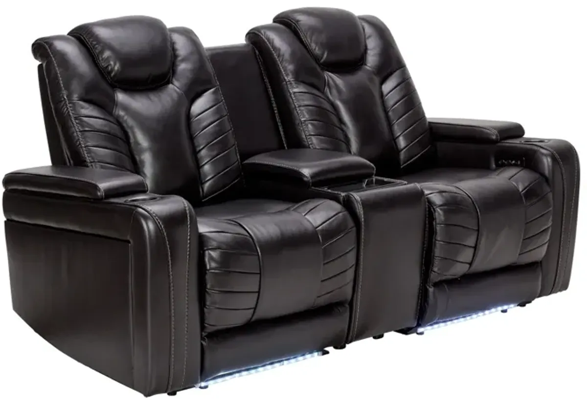 Viper Black Dual Power Leather Reclining Console Loveseat