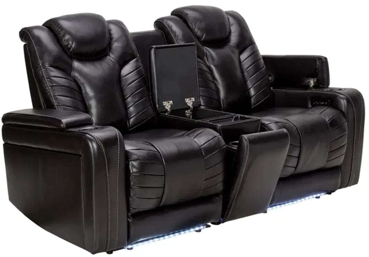 Viper Black Dual Power Leather Reclining Console Loveseat