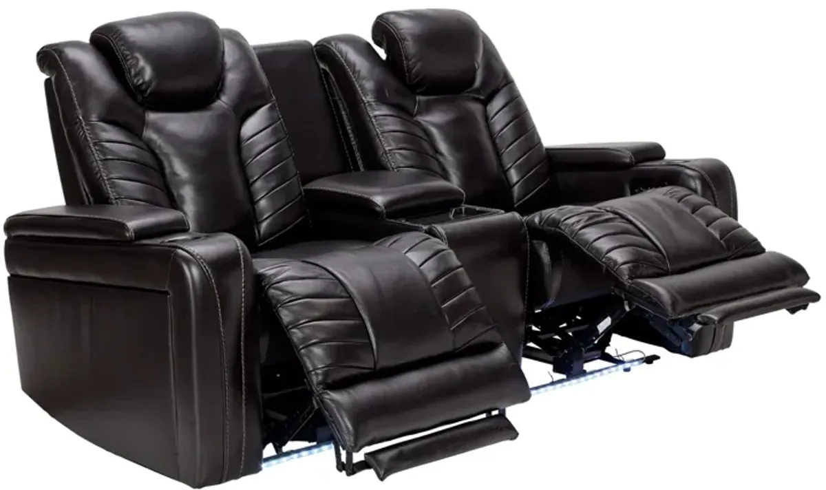 Viper Black Dual Power Leather Reclining Console Loveseat