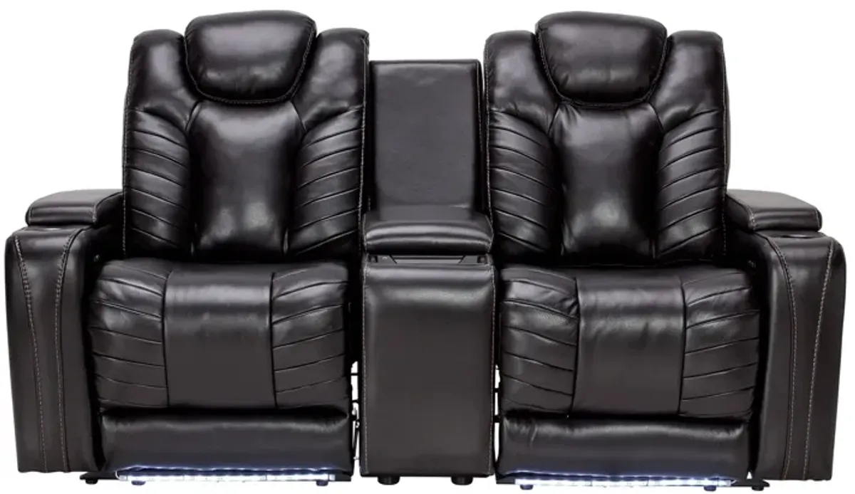 Viper Black Dual Power Leather Reclining Console Loveseat