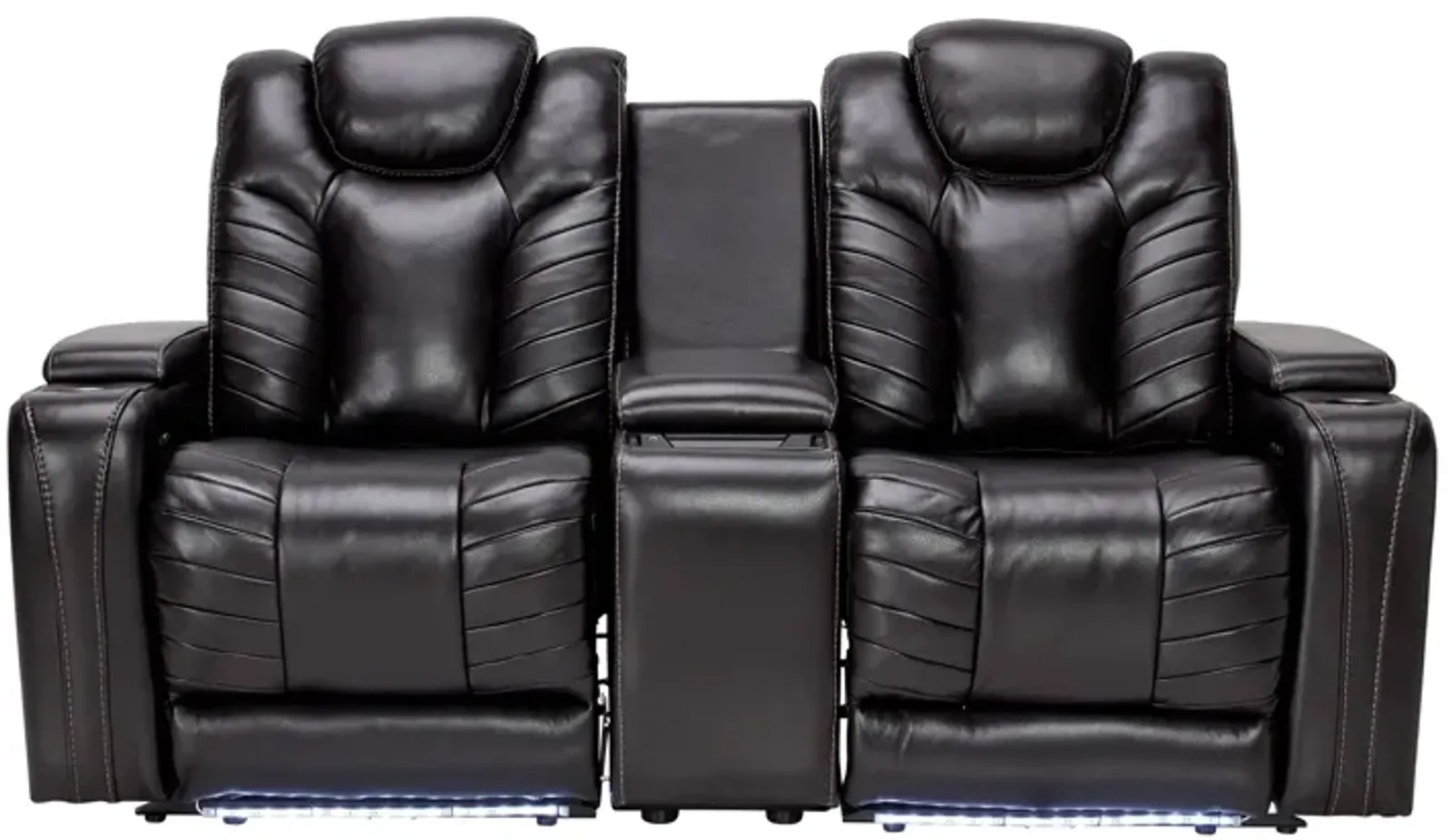 Viper Black Dual Power Leather Reclining Console Loveseat