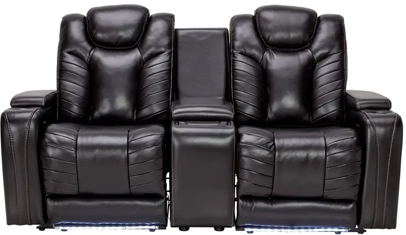Viper Black Dual Power Leather Reclining Console Loveseat