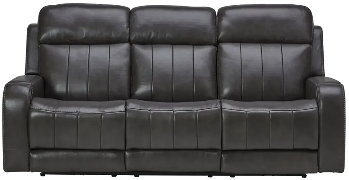 Maverick Steel Audio Triple Power Leather Reclining Sofa