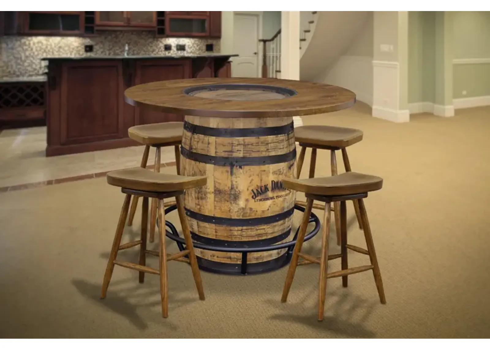 Barrel Whiskey Table + 4 Stools by Gascho