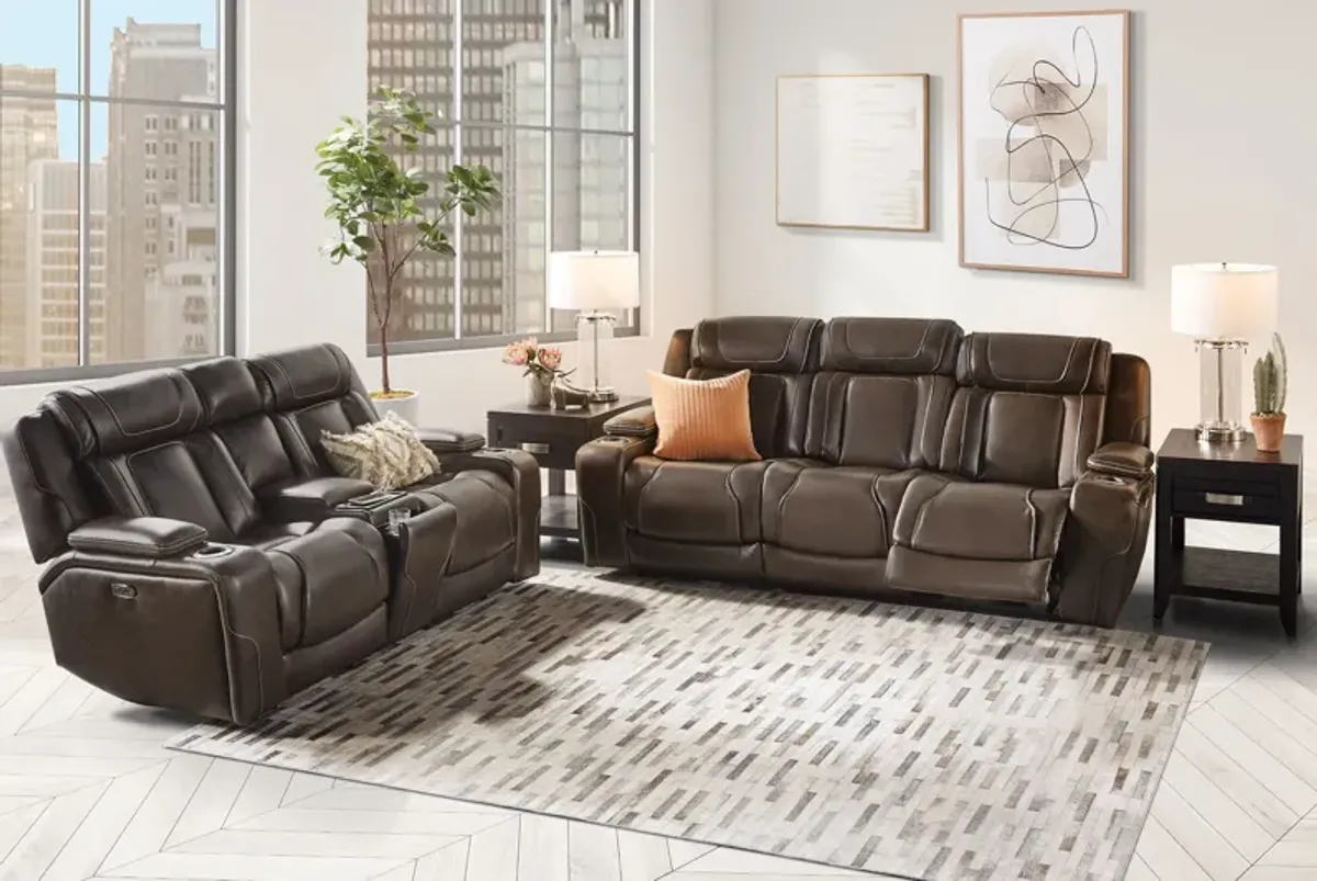 Reed Leather Dual Power Reclining Console Loveseat