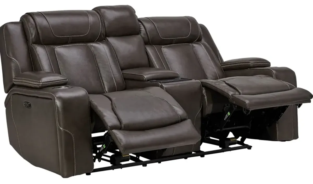 Reed Leather Dual Power Reclining Console Loveseat