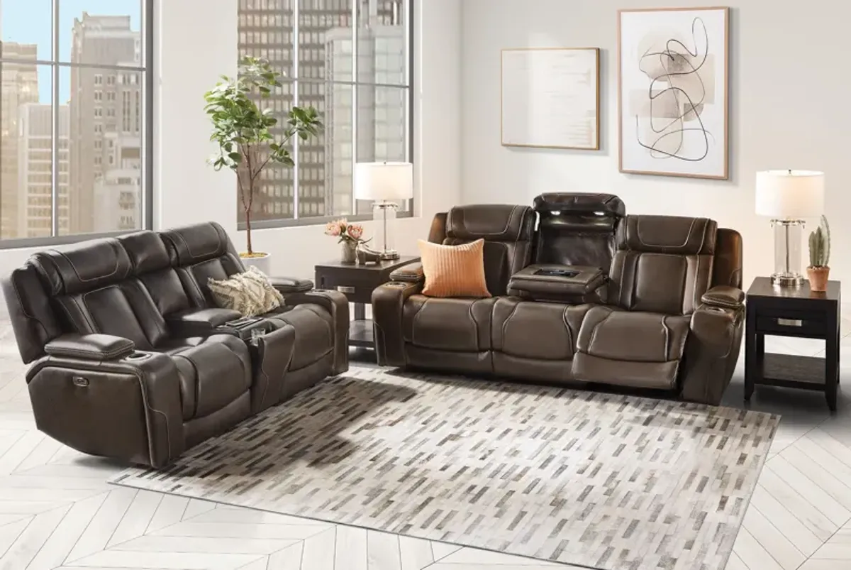 Reed Leather Dual Power Reclining Console Loveseat