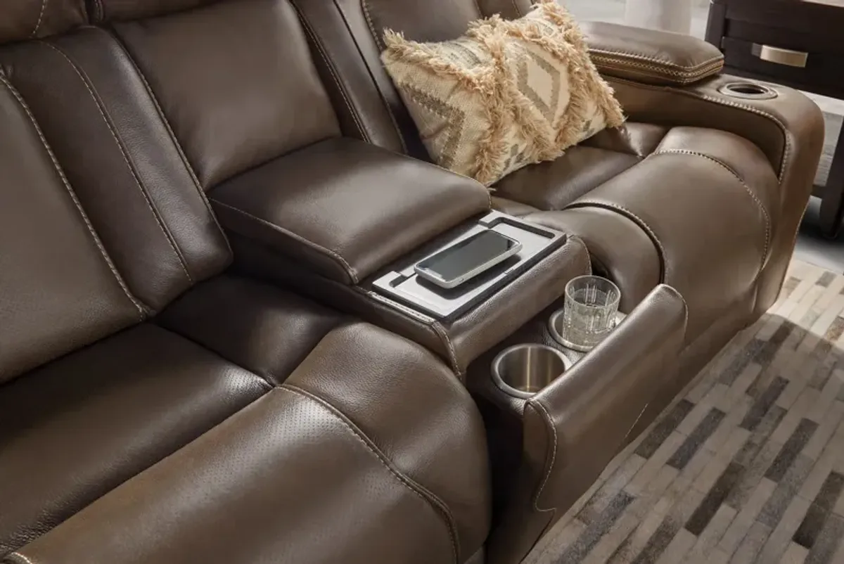 Reed Leather Dual Power Reclining Console Loveseat