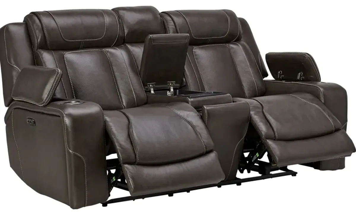 Reed Leather Dual Power Reclining Console Loveseat