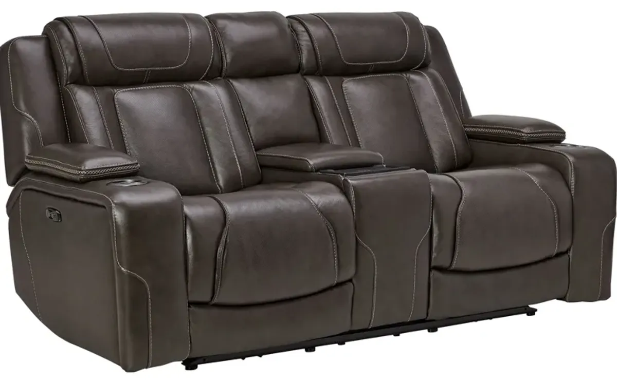 Reed Leather Dual Power Reclining Console Loveseat