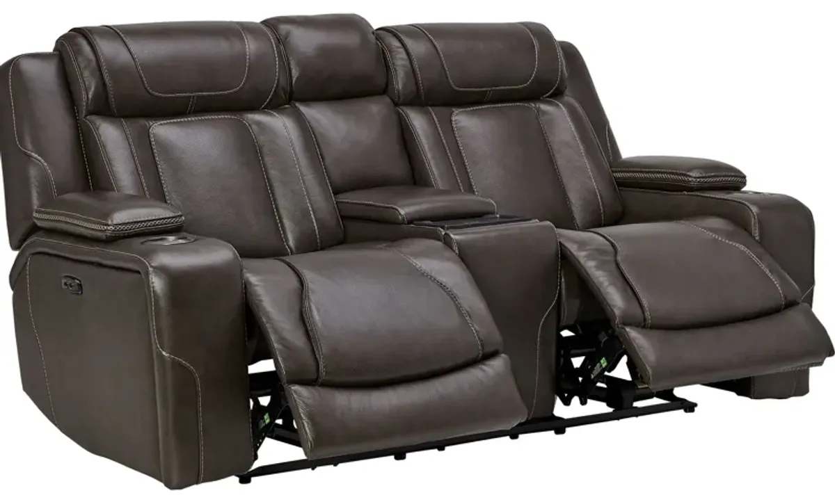 Reed Leather Dual Power Reclining Console Loveseat