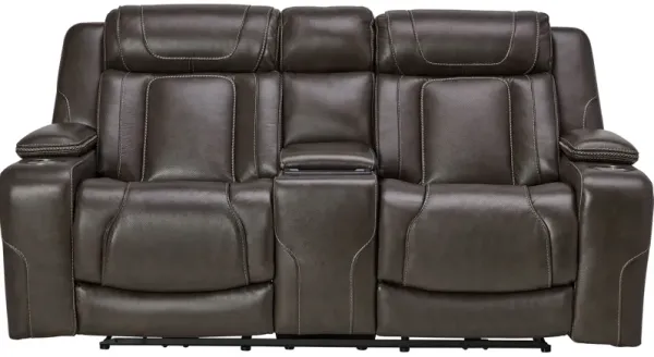 Reed Leather Dual Power Reclining Console Loveseat