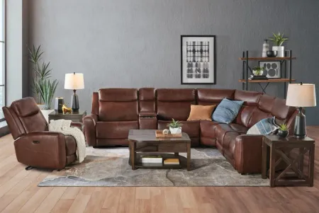 Scorpio Brown 6-Piece Leather Dual Power Reclining Sectional