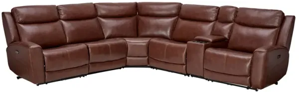 Scorpio Brown 6-Piece Leather Dual Power Reclining Sectional