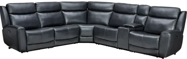 Scorpio Blue 6-Piece Leather Dual Power Reclining Sectional