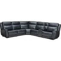 Scorpio Blue 6-Piece Leather Dual Power Reclining Sectional