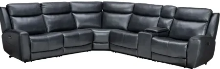 Scorpio Blue 6-Piece Leather Dual Power Reclining Sectional