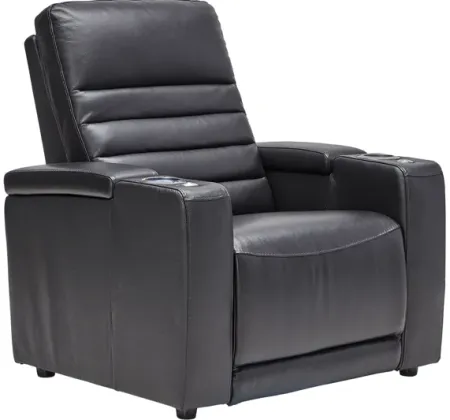 Hera Dual Power Black Leather Theater Recliner