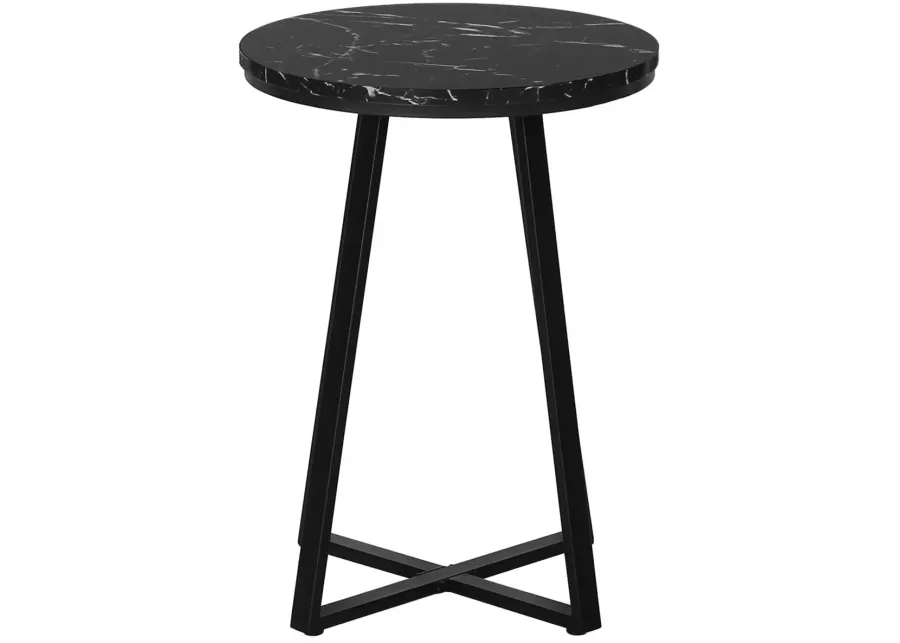 Black Round Marble Look End Table