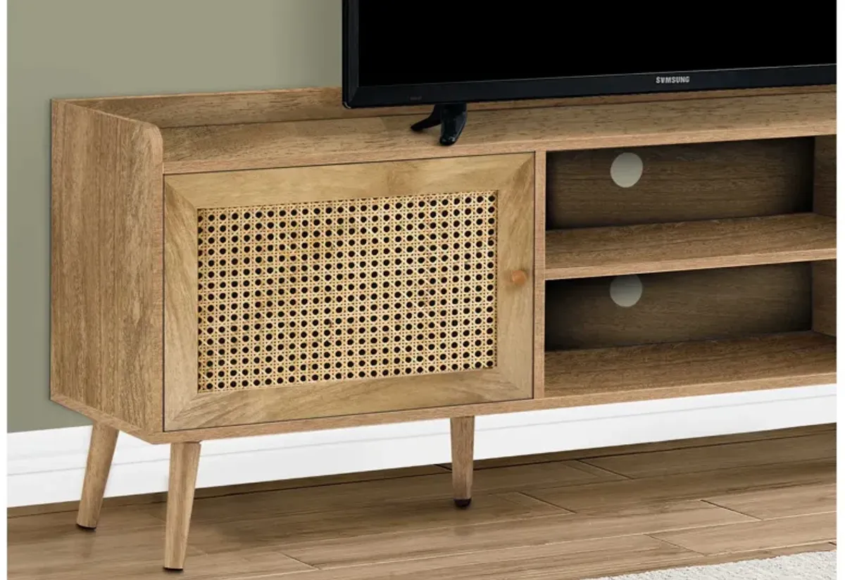 Walnut Rattan TV Stand with Storage