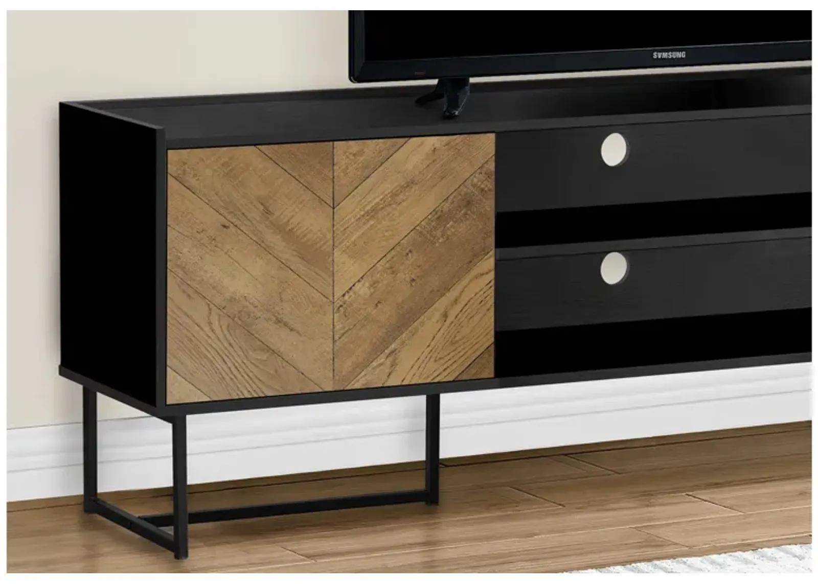 2-Door Black & Wood Modern TV Stand