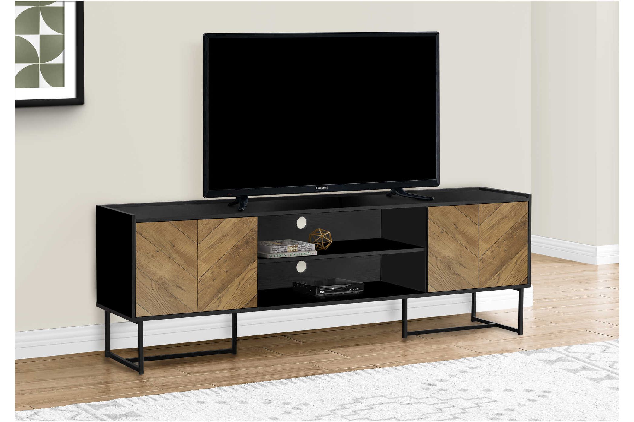 2Door Black & Wood Modern TV Stand
