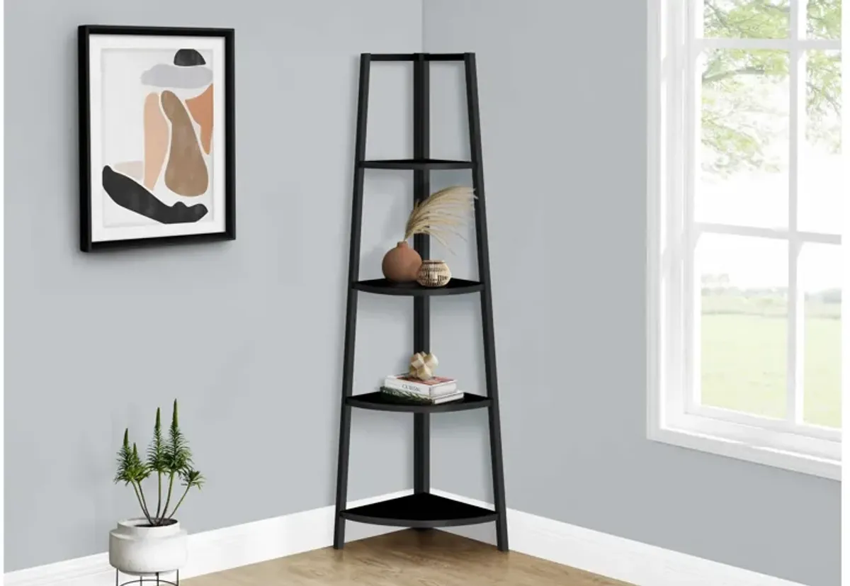 60" Black Metal Corner Bookcase