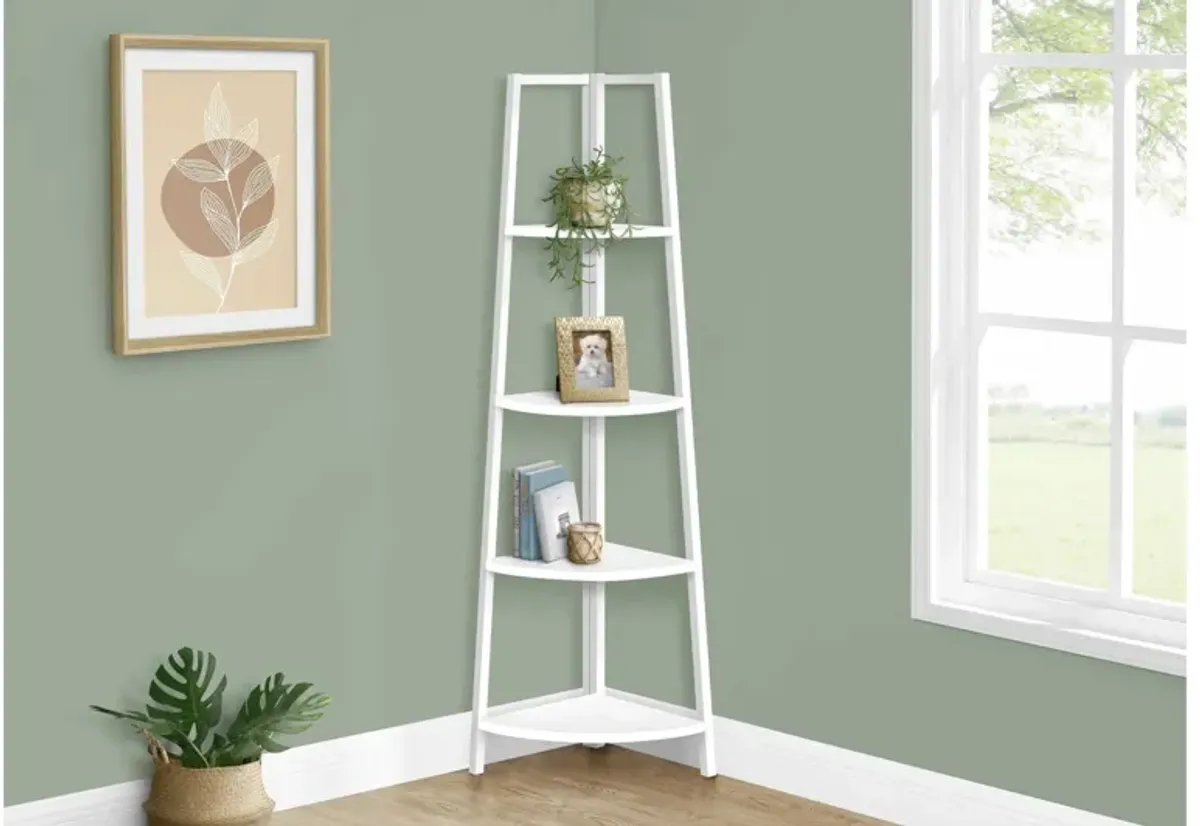 60" White Metal Corner Bookcase