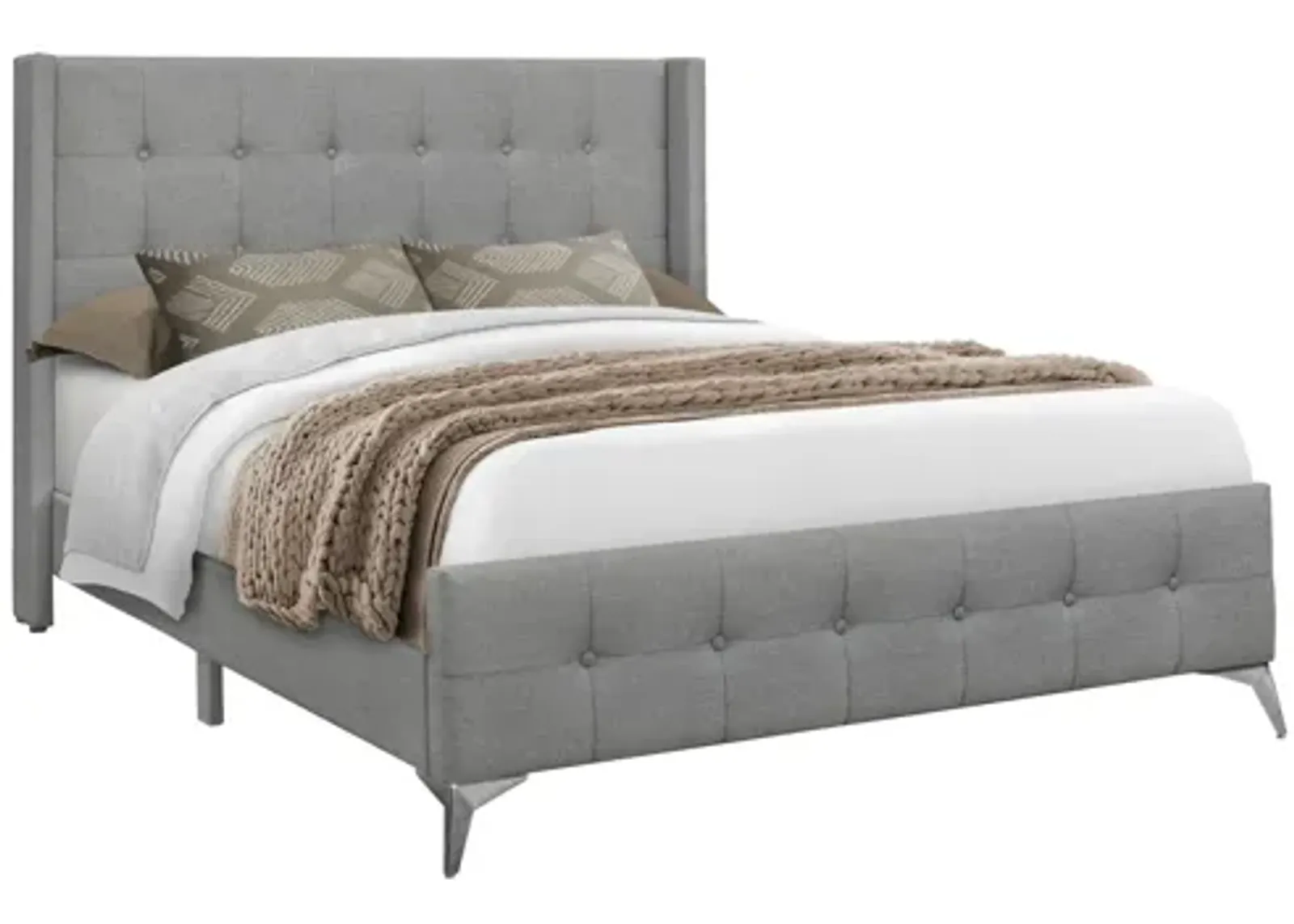 Upholstered Grey with Chrome Legs Queen Bed