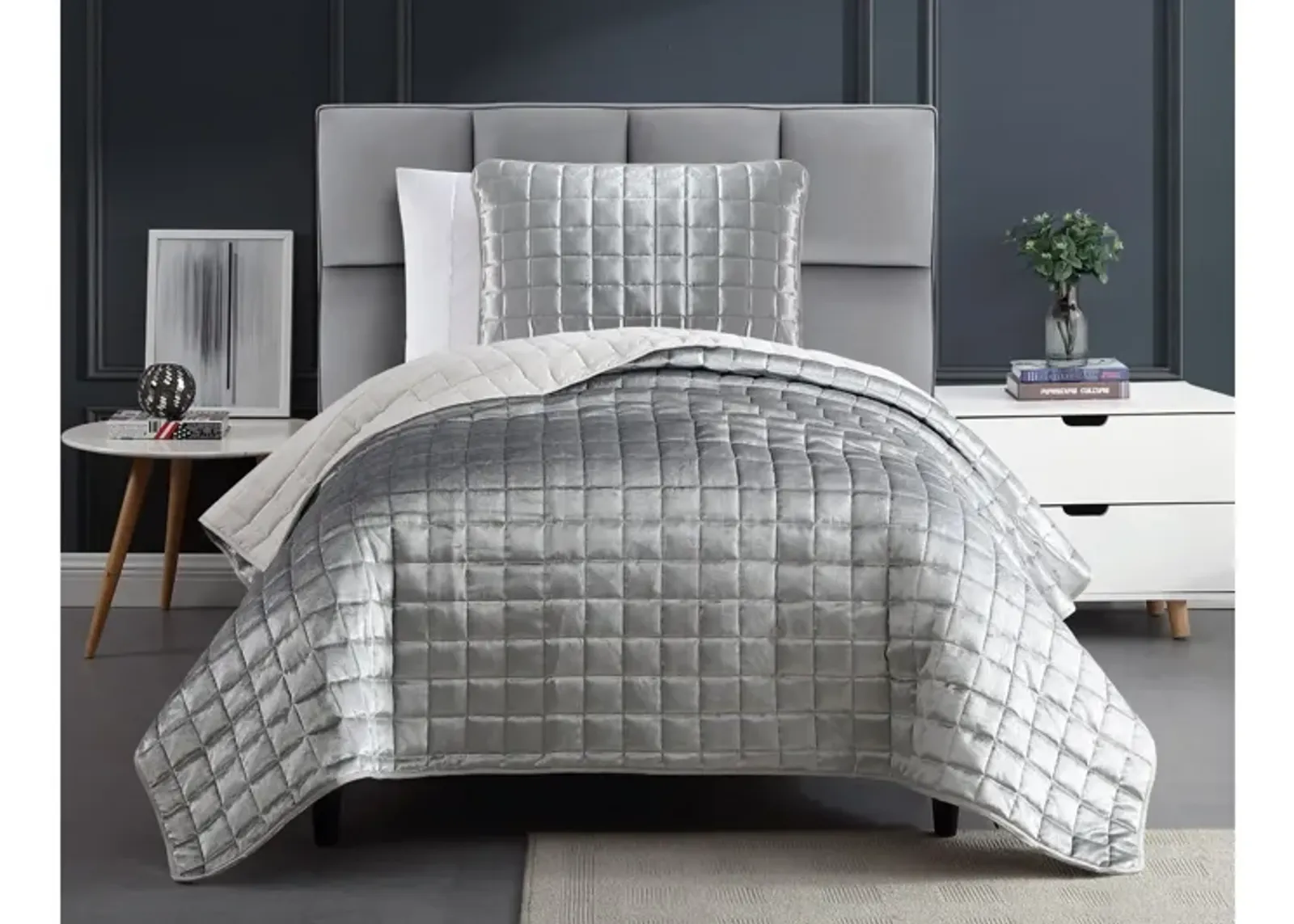 Luxe 2pc Twin Silver Coverlet Set