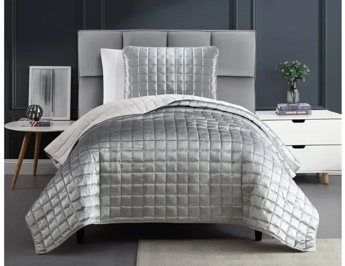 Luxe 2pc Twin Silver Coverlet Set