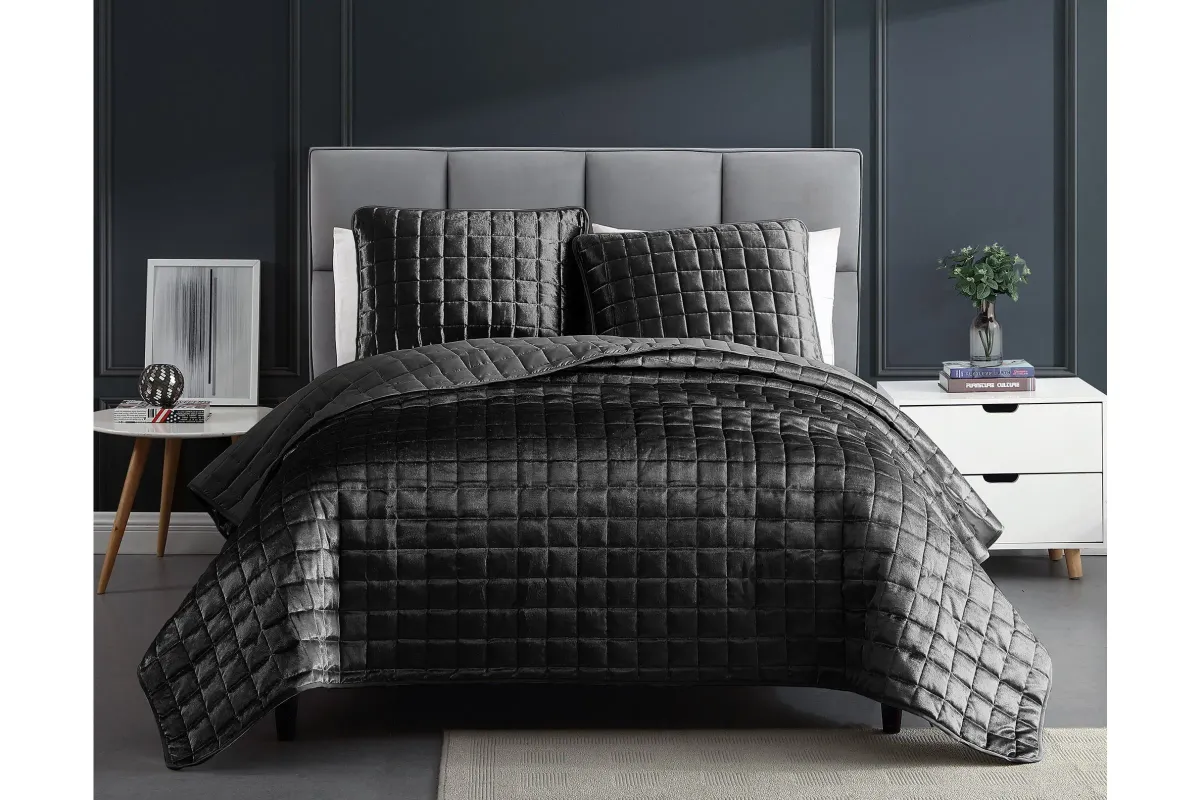 Luxe 3pc Full/Queen Graphite Velvet Coverlet